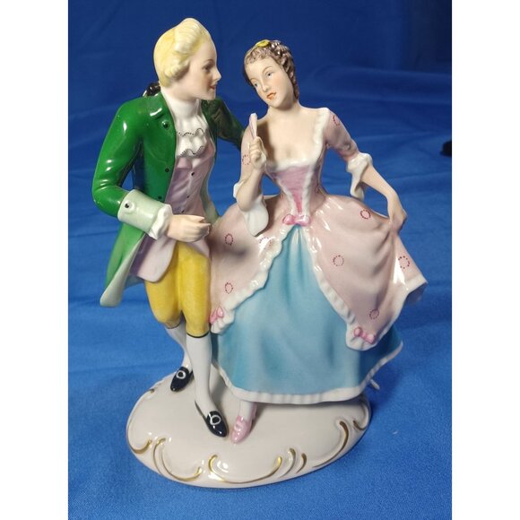 Royal Dux Antique Porcelain Figurine Victorian Couple Dancing WW1 Era Lady W Fan - Picture 10 of 16
